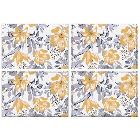 Pioneer Flower Floral Print Pattern Summer Placemats Table Placemats Set Of 4-Linen Kitchen Washable Placemats Table Mats 12x18 Inch Non-Slip Heat Resistant