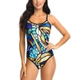 thumbnail image 2 of WREESH Womens One Piece Swimsuits Fashion Multicolor Print Back Cutout Sling Swimsuit Sleeveless Bathing Suits Multicolor, 2 of 7