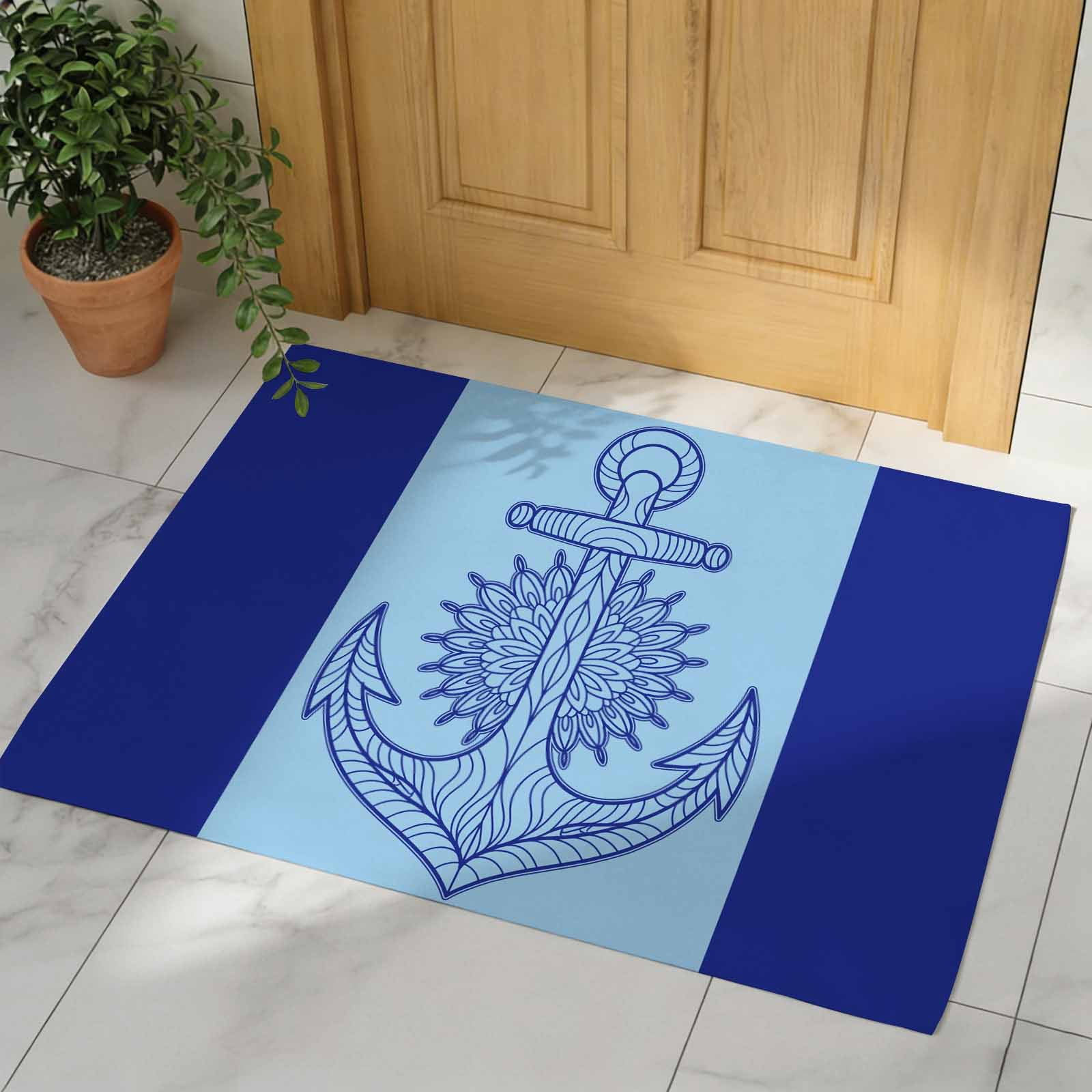 Navy Blue Anchor Indoor Door Mat - 20