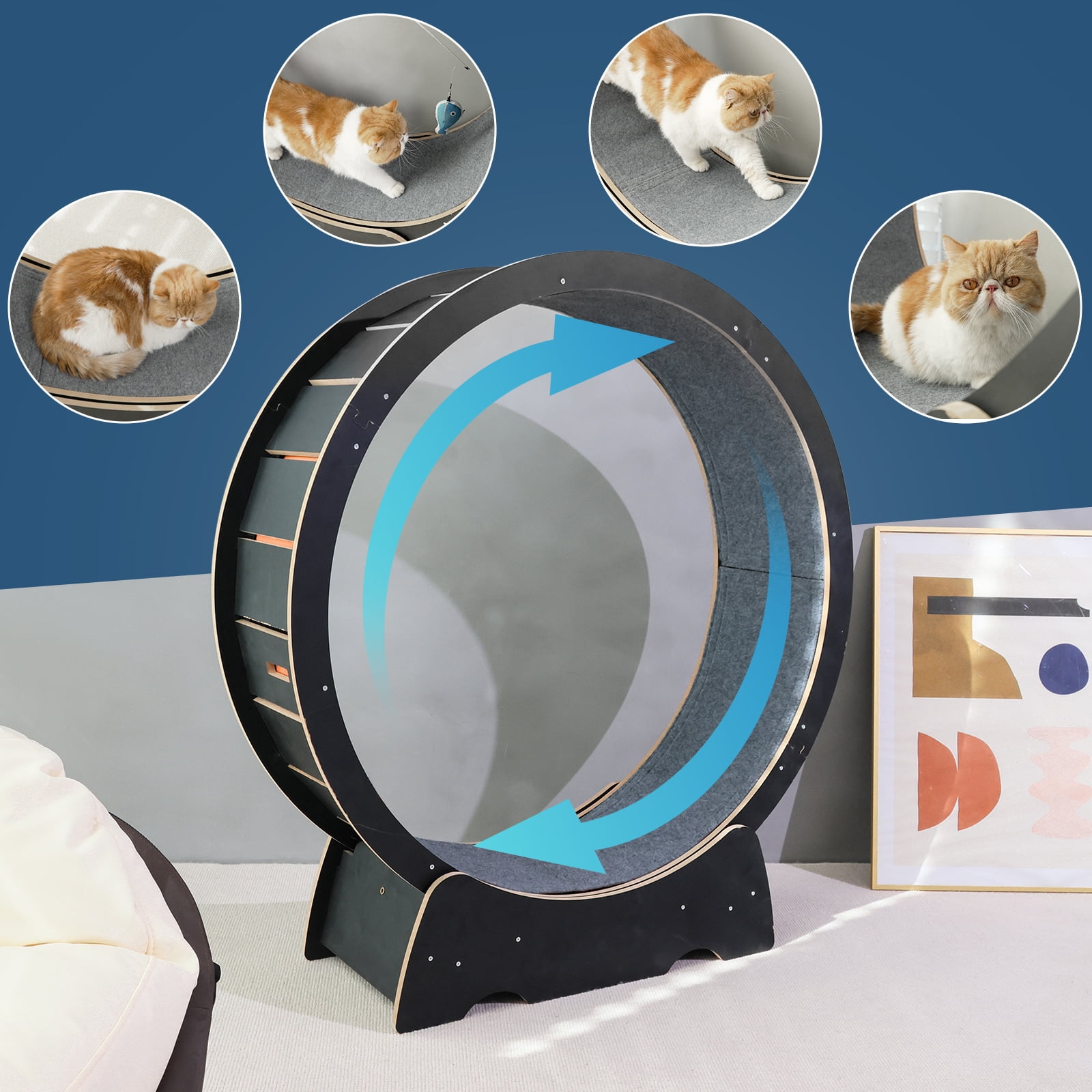 RYPetmia 35" Cat Treadmill, Cat Wheel Exerciser with Carpeted Runway,Suitable for Physical Activity Teaser Cat Toys,Wood(Oak)