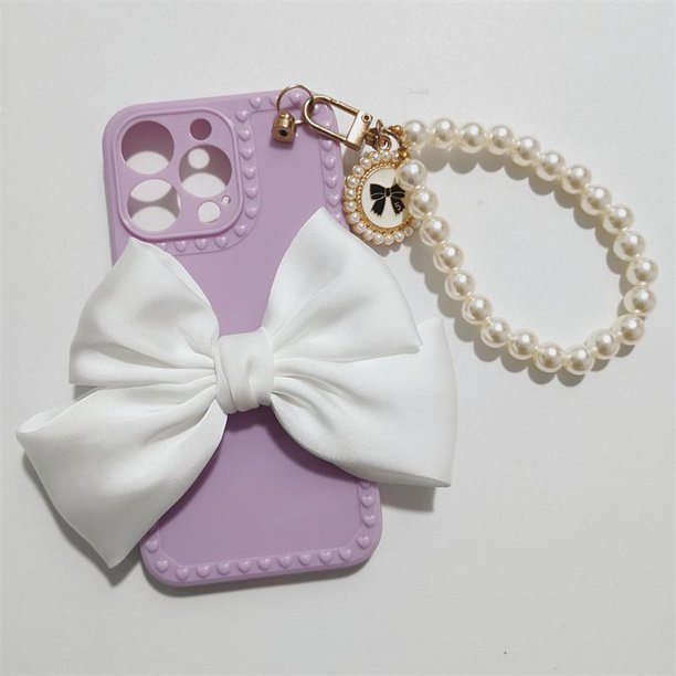 Funda suave de lujo con lazo 3d para Iphone, brazalete de perlas para niña, 11, 12, 13 Pro Max, 7, 8 Plus, Xr, X, Xs, Se, funda anticaída Fivean unisex