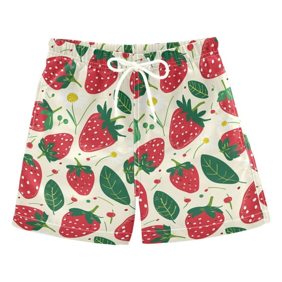joogoo Boys Swim Trunks Strawberry Fruit Beach Board Shorts Drawstring Swimsuit M