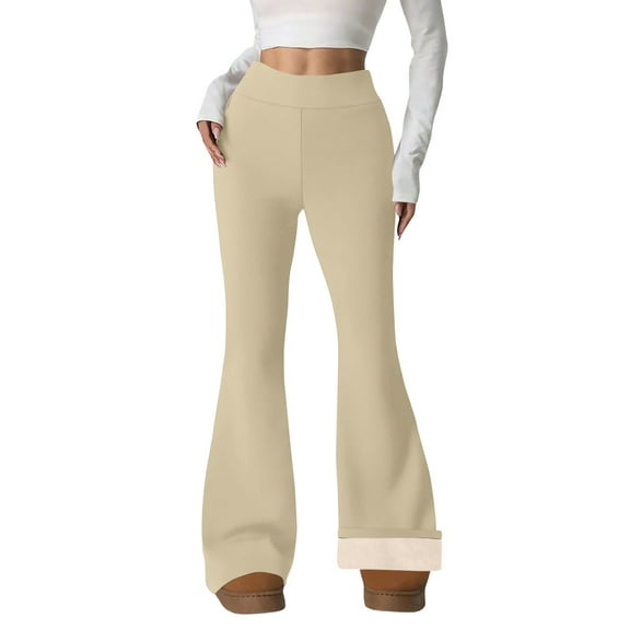 Outfmvch Warm Leggings Fleece Lined Flare Leggings Women Flare Leggings No Front Seam Fall Bottoms for Women Stretchy Pants for Women Jumpsuit for Women Barrel Pants Women Beige 2xl