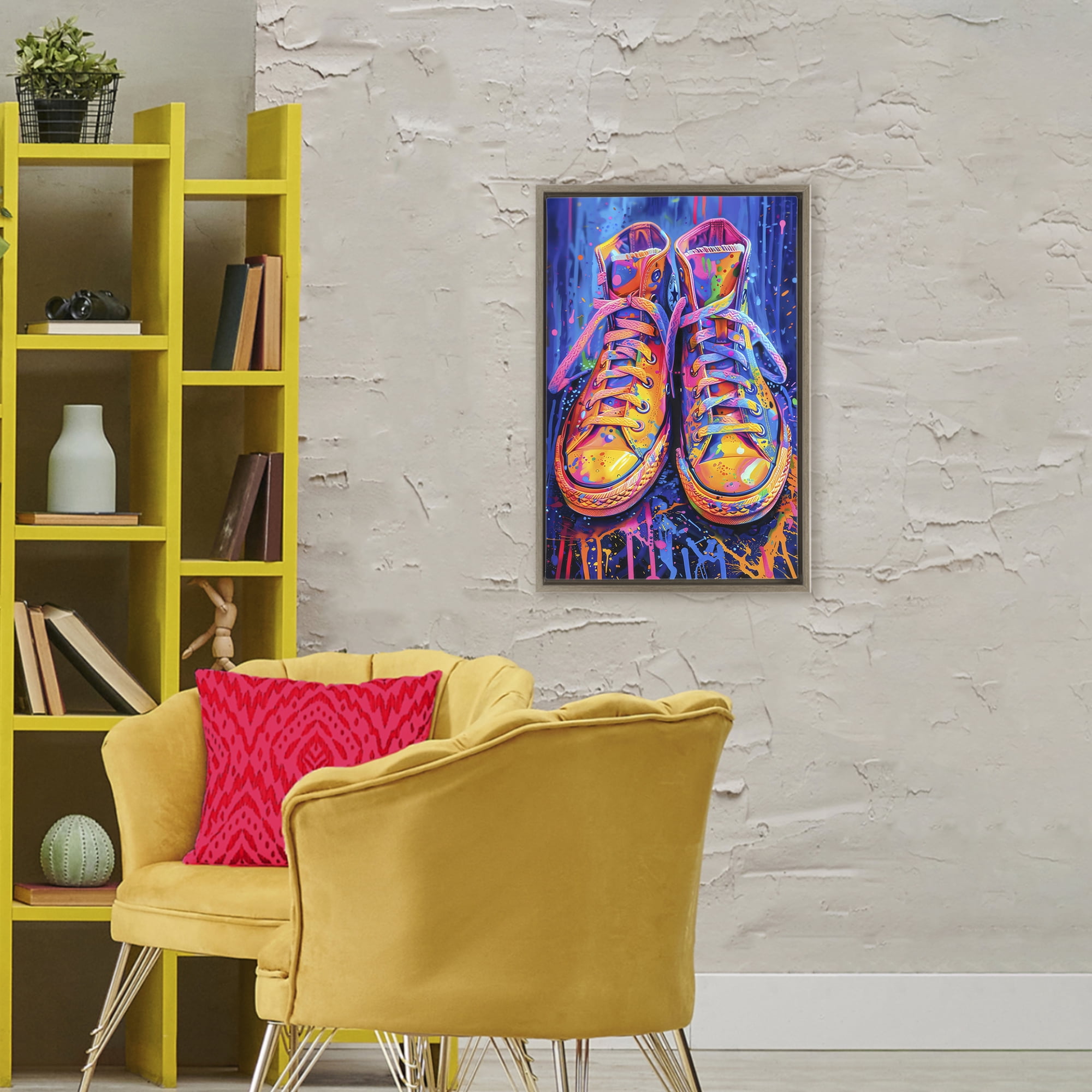 Stupell Industries Moody Converse with Neon Splash Brown Framed Floater Canvas Wall Art, design by Creative Studio