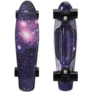 Penny Board, 22" Mini Skateboard Plastic Cruiser Board with All-in-One Skate T-Tool (Purple-Sky)