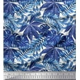 thumbnail image 1 of Soimoi Blue Rayon Crepe Fabric Tropical Leaves Print Fabric by the Yard 46 Inch Wide, 1 of 3