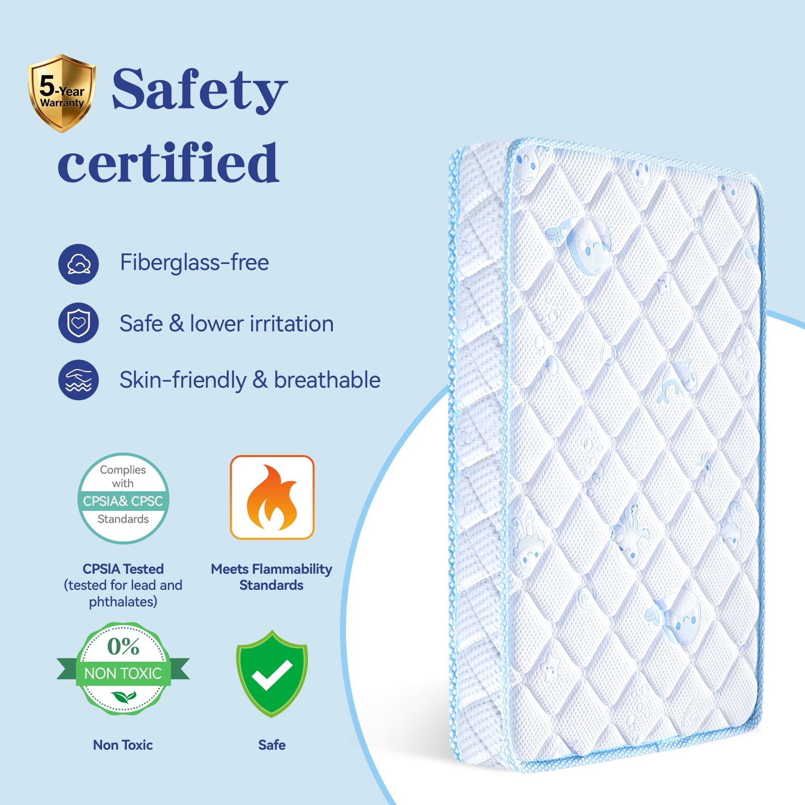 Ceekliybear Premium Foam Crib and Toddler Mattress,  Knitted Fabric and Firm Crib Mattress, Hypoallergenic Baby Mattresses 52"L x 27.6"W x 5"Th
