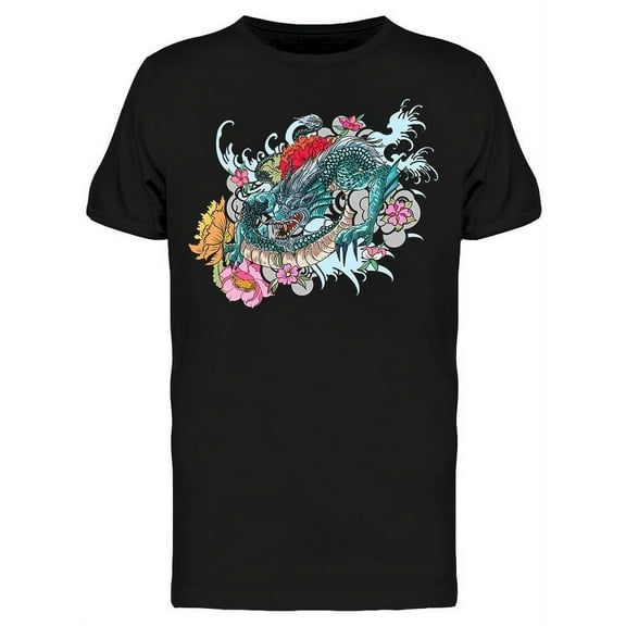 A Blue Dragon With Flowers T-Shirt Men -Image by Shutterstock, Male Medium