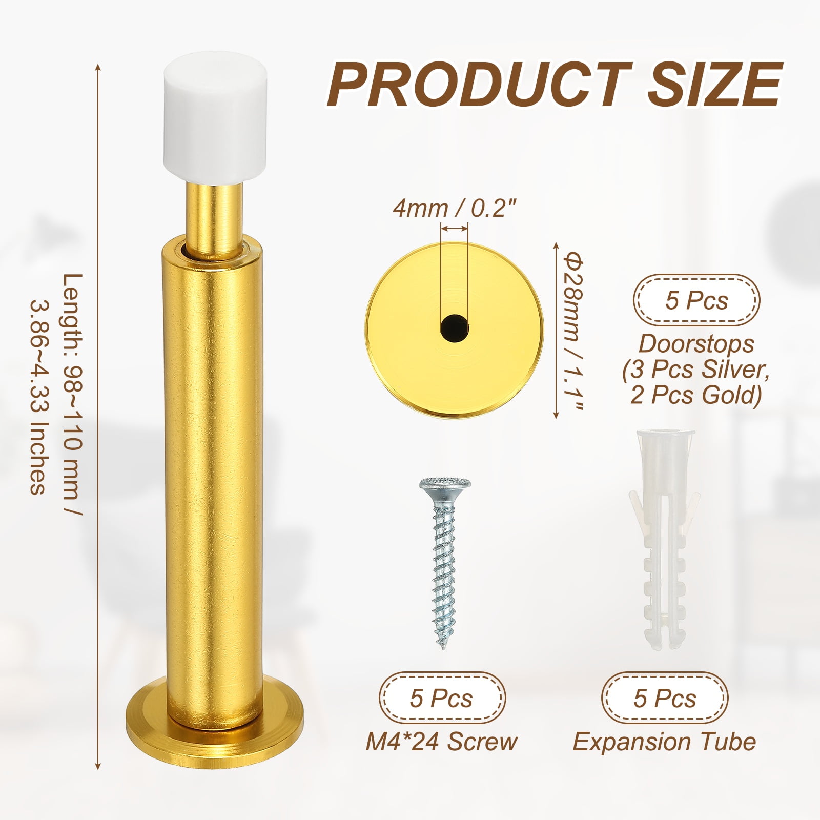 Uxcell 5 Pcs Doorstops, Aluminum Door Stop Metal Wall Protector Doorstop Long Solid for Home Office Shopping Mall to Protect Wall Door, 3 Silver/2 Gold