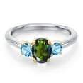 thumbnail image 3 of Gem Stone King 10K Two Tone Gold Tourmaline Green Mystic Topaz and Swiss Blue Topaz Engagement Ring for Women | 1.20 Cttw | Oval 7X5MM | Gemstone November Birthstone | Size 6, 3 of 6