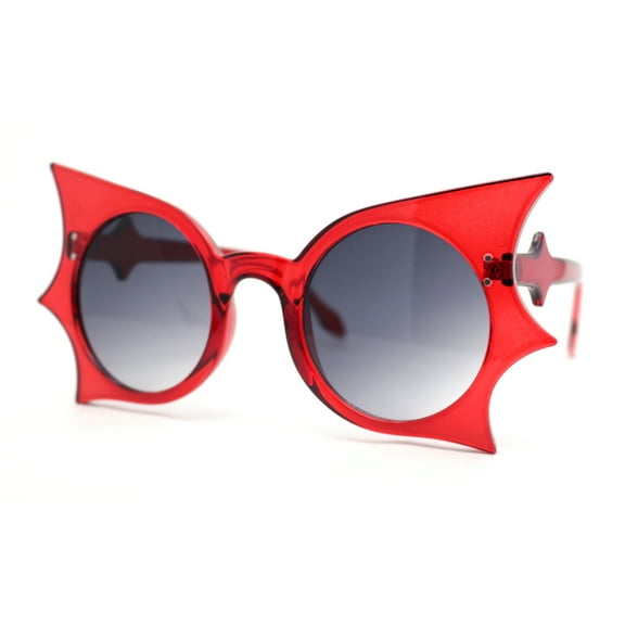 Womens Bat Wing Shape Round Circle Lens Plastic Sunglasses Red - Smoke