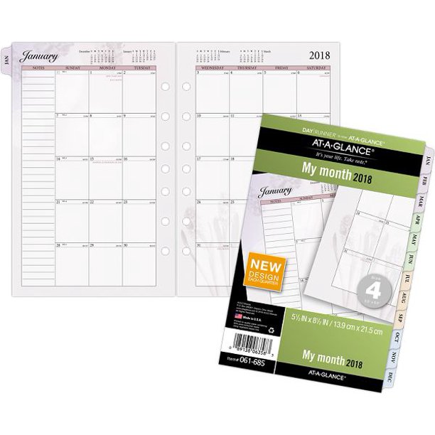 AtAGlance Day Runner Nature Monthly Planner Refill Size 4 Loose