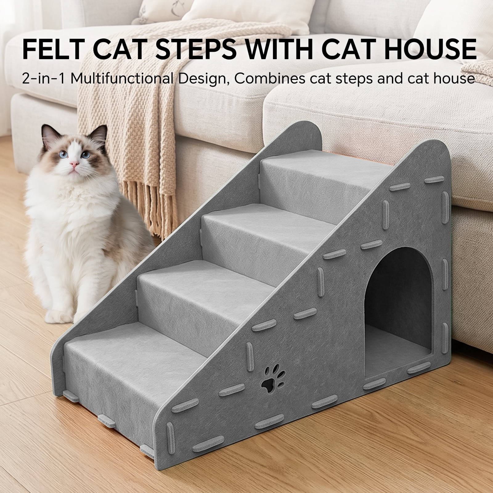 Portable 4‑Tier Pet Stairs Ramp, Durable Cat Dog Steps for Small Dogs, Anti‑Slip Pet Steps for High Bed, Sofa & Vehicle, Pet Mobility Aid for Senior Injured Pets