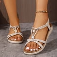 thumbnail image 2 of Rokment Boho Beach Memory Foam Wedges Dress Sandals for Women Comfortable Fashion Casual Leather Platform Low Heels Slingback Walking Summer Vacation Shoes Beige Size 6, 2 of 9