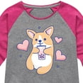 thumbnail image 3 of Instant Message - Kawaii - Corgis Love Boba Tea - Toddler & Youth Girls Raglan Graphic T-Shirt, 3 of 6