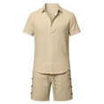 thumbnail image 5 of Letdown Men's Linen 2 Piece Short Set Summer Lightweight Beach Outfits Hollow Out Button Down Shirt and Shorts Solid Color Matching Sets, 5 of 5