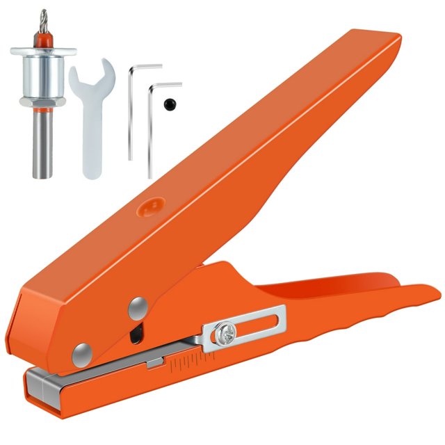 Hole Punch Pliers 5/16 Inch Adjustable Screw Cover Hole Punch Ergonomic Hand-Held Single Circle Hole Punch with Limit Taper Drill Bit for Paper Cardboard PVC Leather