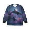 thumbnail image 4 of Xoenoiee Galaxy Dolphin Print Girls Oversized Sweatshirts Crewneck Sweaters Drop Shoulder Long Sleeve Side Slit Pullover Jumper Lightweight Tunic Top, 5-6 Years, 4 of 7