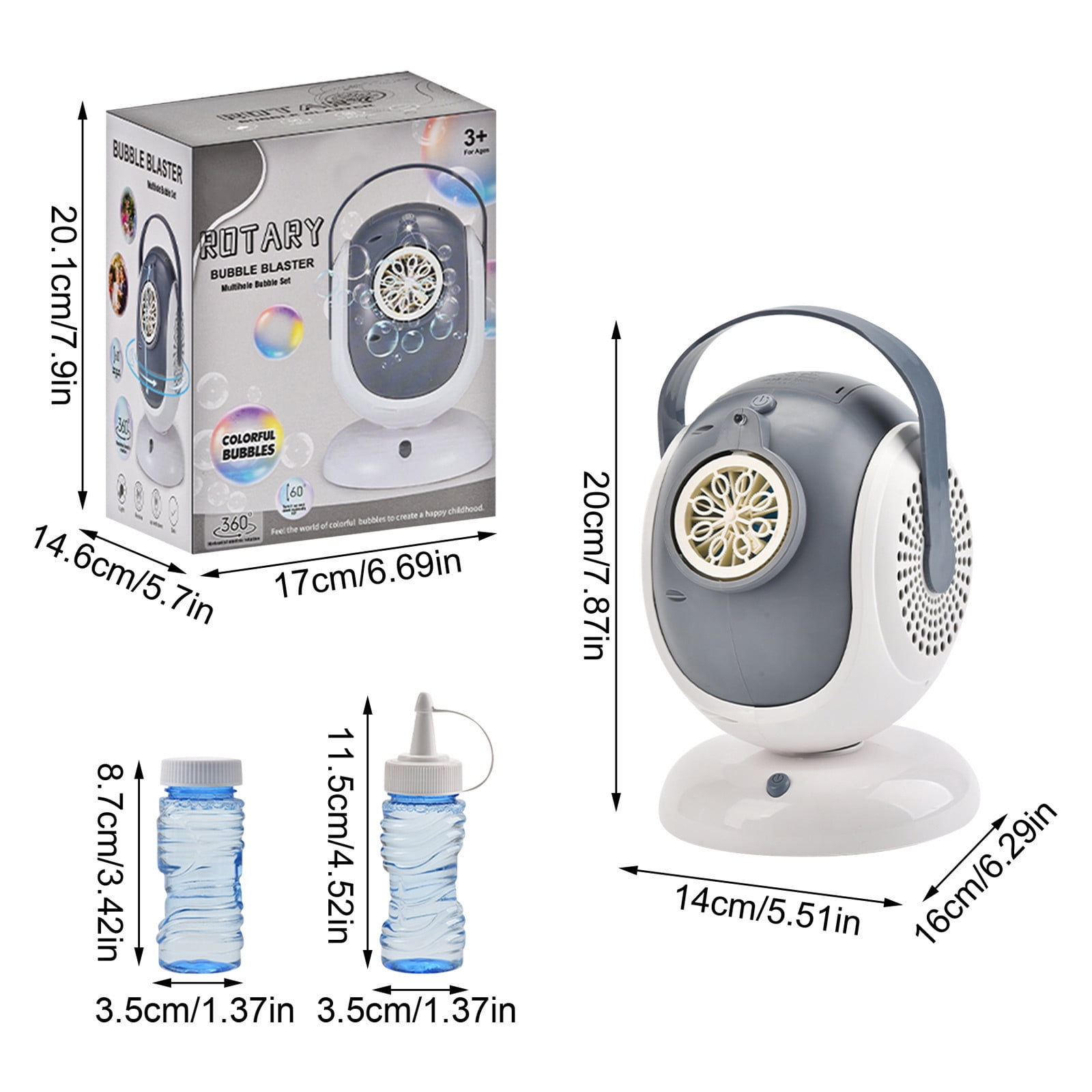 Automatic Rotating Bubble Blower, Multi Hole LED Light Bubble Machine with 360 Degree Rotation and Bubble Solution for Party Festival Outdoor Events (Gray White)