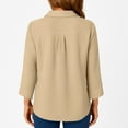 thumbnail image 4 of OIOLOYJM 3/4 Sleeve Women's Button Down Shirts Collared Textured Business Blouses Loose Fit Dressy Casual Fashion Work Tops with Chest Pocket Khaki L, 4 of 5