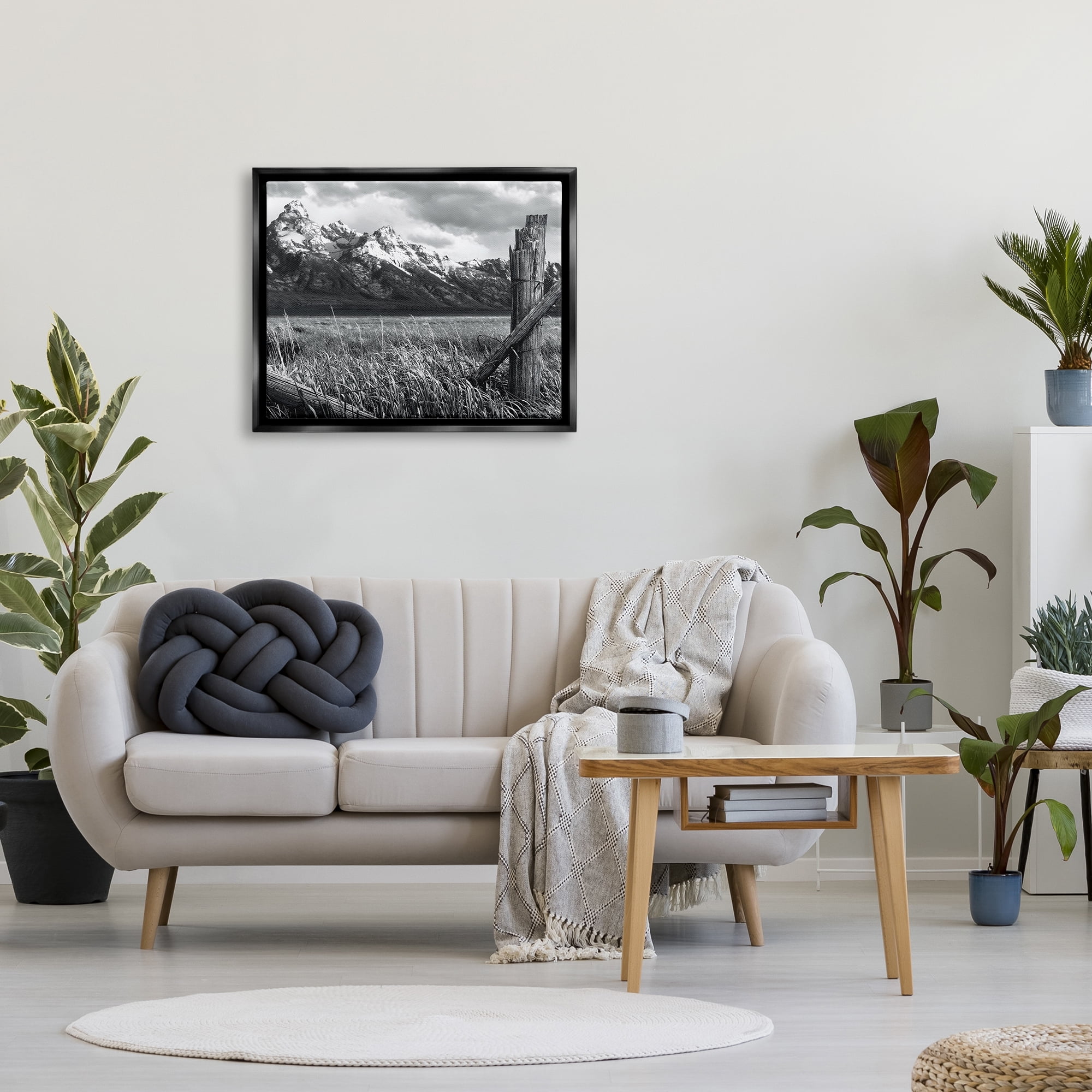 Stupell Industries Grassland Fence Photography Landscape Photography Black Floater Framed Canvas Art Print Wall Art, 31 x 25