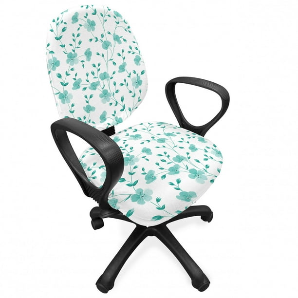 Flower Office Chair Slipcover, Pattern with Flower Stems Blooming Springtime Simple Design Art