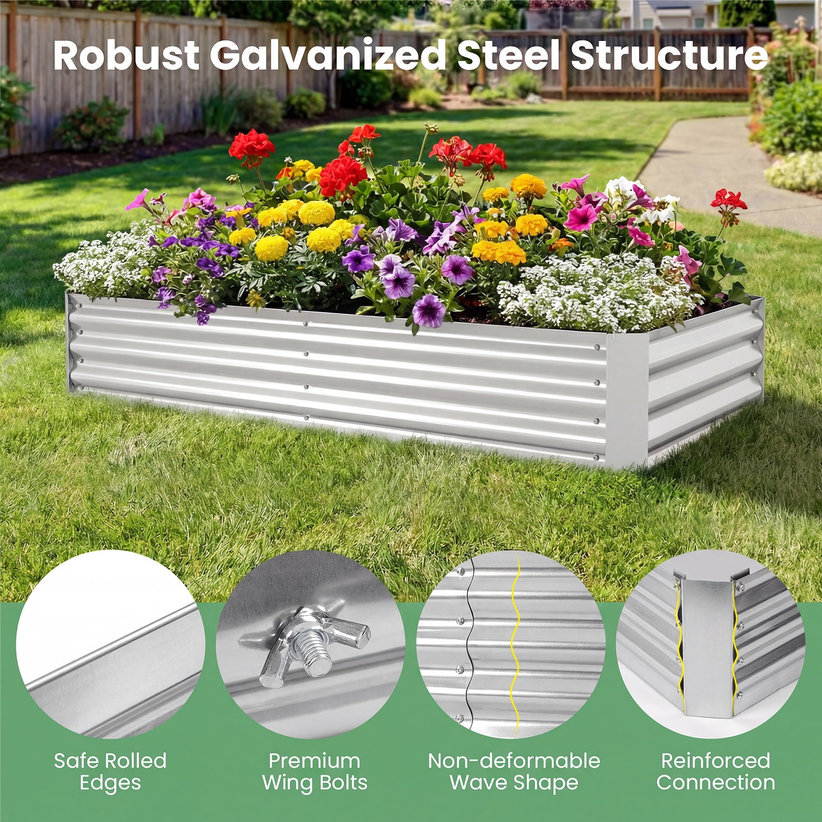 Gymax Galvanized Steel Raised Garden Bed Metal Planter Box Kit w/ Mini Greenhouse Cover