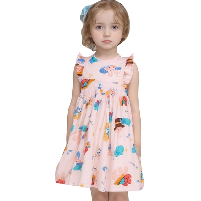 Robes d'Été pour Tout-Petites Fille Robe Chic Robe Trapèze pour Fille Robe à Manches à Volants Robe Florale Robe Fleurie pour Filles