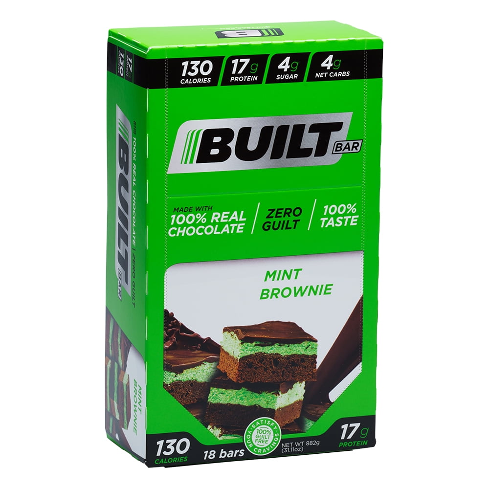 Built Bar 18 Pack Protein and Energy Bars - Gluten Free - High in Whey Protein and Fiber - Low Carb, Low Calorie, Low Sugar (Mint Brownie)