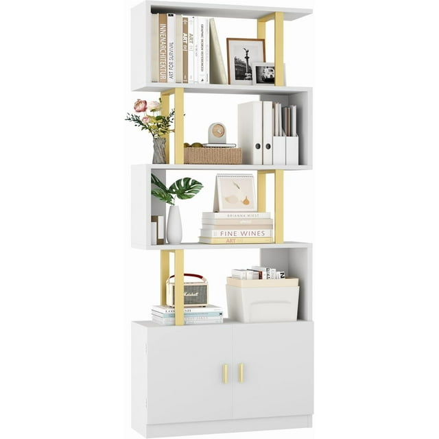 Bookshelf Geometric Bookcase S Shaped Book Shelves Unit for Living Room Tier Tall Decorative Display Shelf for Bedroom Study Room Rustic