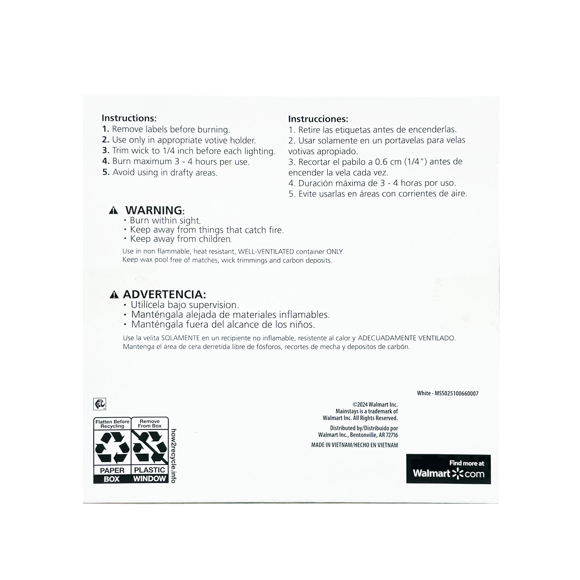 Mainstays Unscented Votive Candles, White, 16 Count