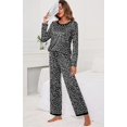 thumbnail image 2 of Women's Long Sleeve Sleepwear Soft Crew Neck Pyjama Set,Spot Black, 2 of 5