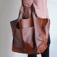 thumbnail image 2 of Bolso de mano retro de nicho simple grande de cuero suave de gran capacidad bolso de mano portátil para mujer, 2 of 6