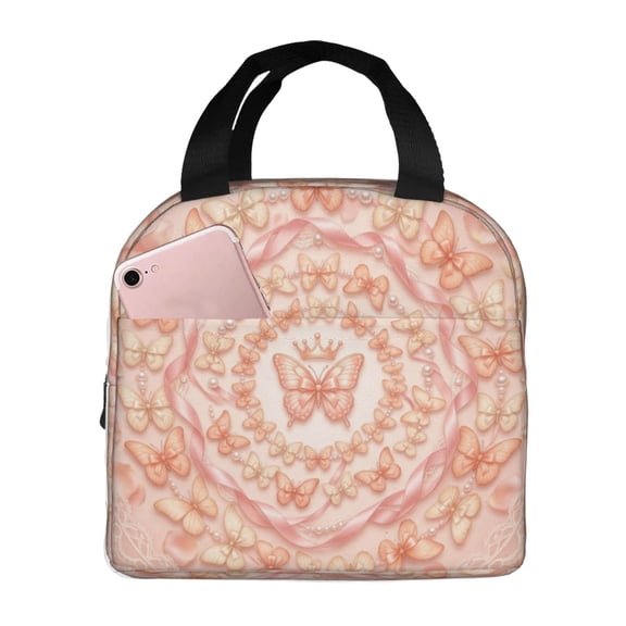 Butterfly Lunch Bag Reusable Zipper Closure Leakproof Insulated Lunch Box Cooler Tote Bag Food Container Snack Bag