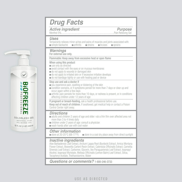 Biofreeze Professional Colorless Gel, 32 oz Pump, each Biofreeze Professional Colorless Gel, 32 oz Pump, each