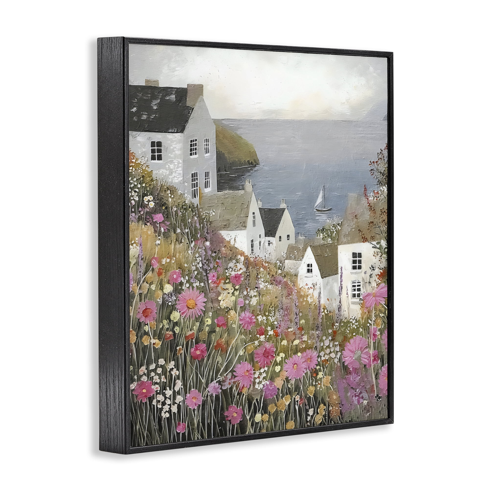 Stupell Industries Picturesque Village over Sea Black Framed Giclee Art, design by Riley B