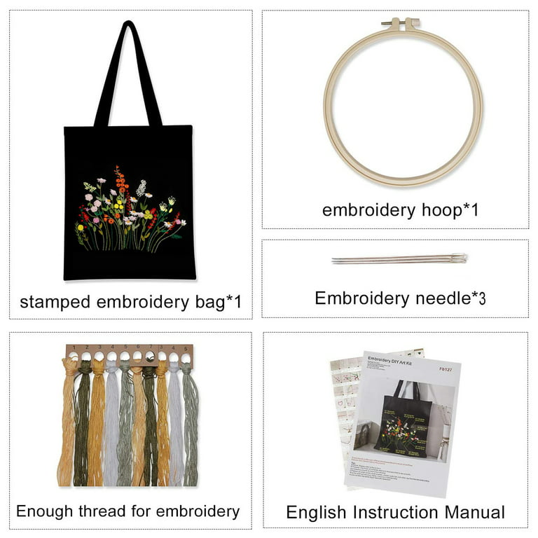 Embroidery Tote Bag, DIY Embroidery Bag, Embroidery Kit