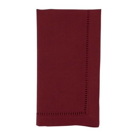 

SARO 20 in. Square Classic Hemstitch Border Dinner Napkin Burgundy - Set of 12