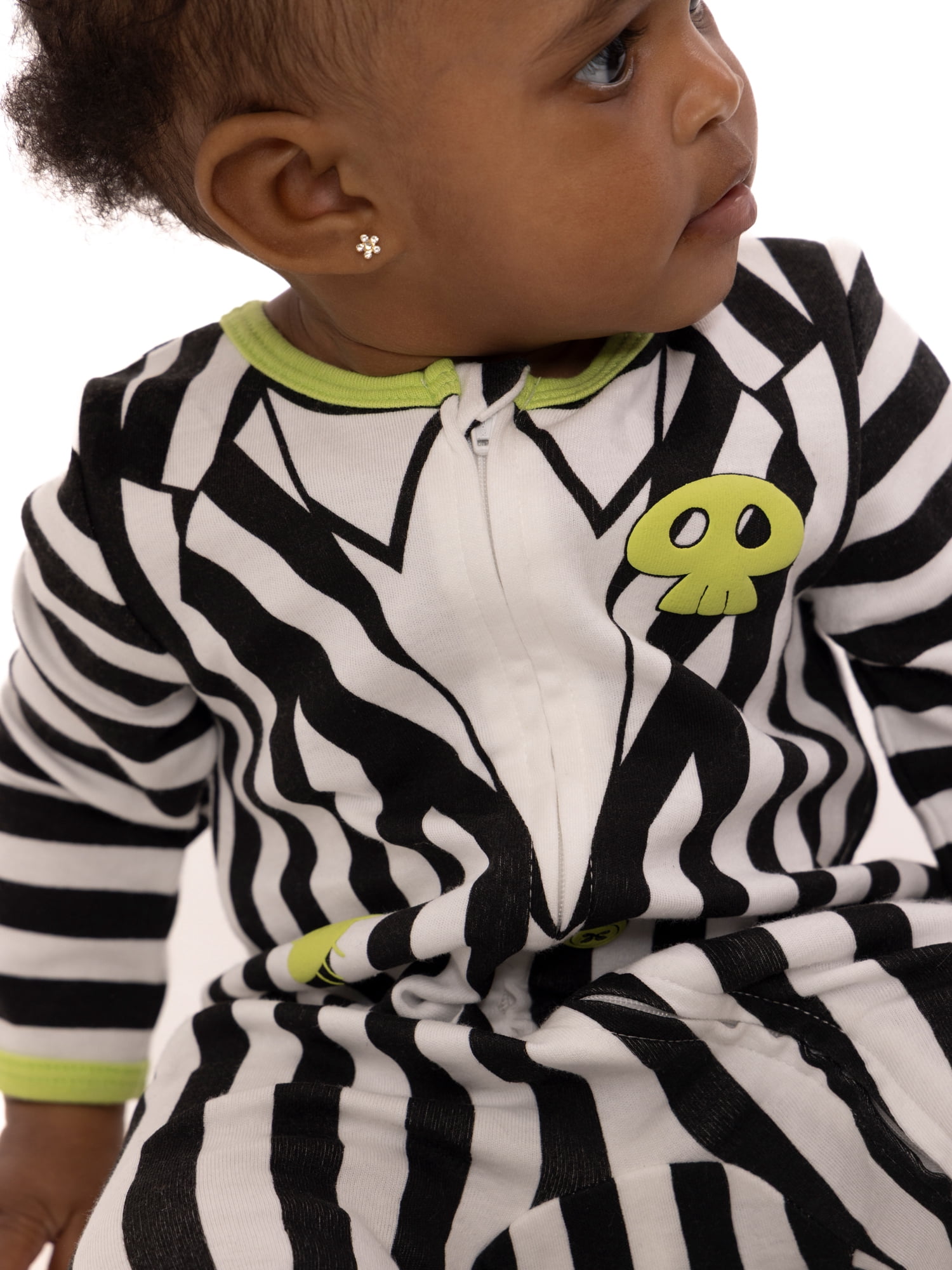 Halloween Beetlejuice Baby Boys or Girls Footed Sleep N Play Pajamas and Bib Set, 2-Piece, Sizes 0M-9M