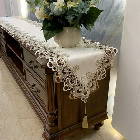 

Lace Table Runner European Style Embroidered Tassels Rectangle Tablecloth -F-40x120cm(16x47inch)