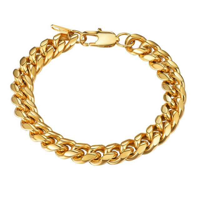Cadena Pulseras PROSTEEL Enlace Cubano 10MM 18K Oro para Hombre Mujer 19'Longitud