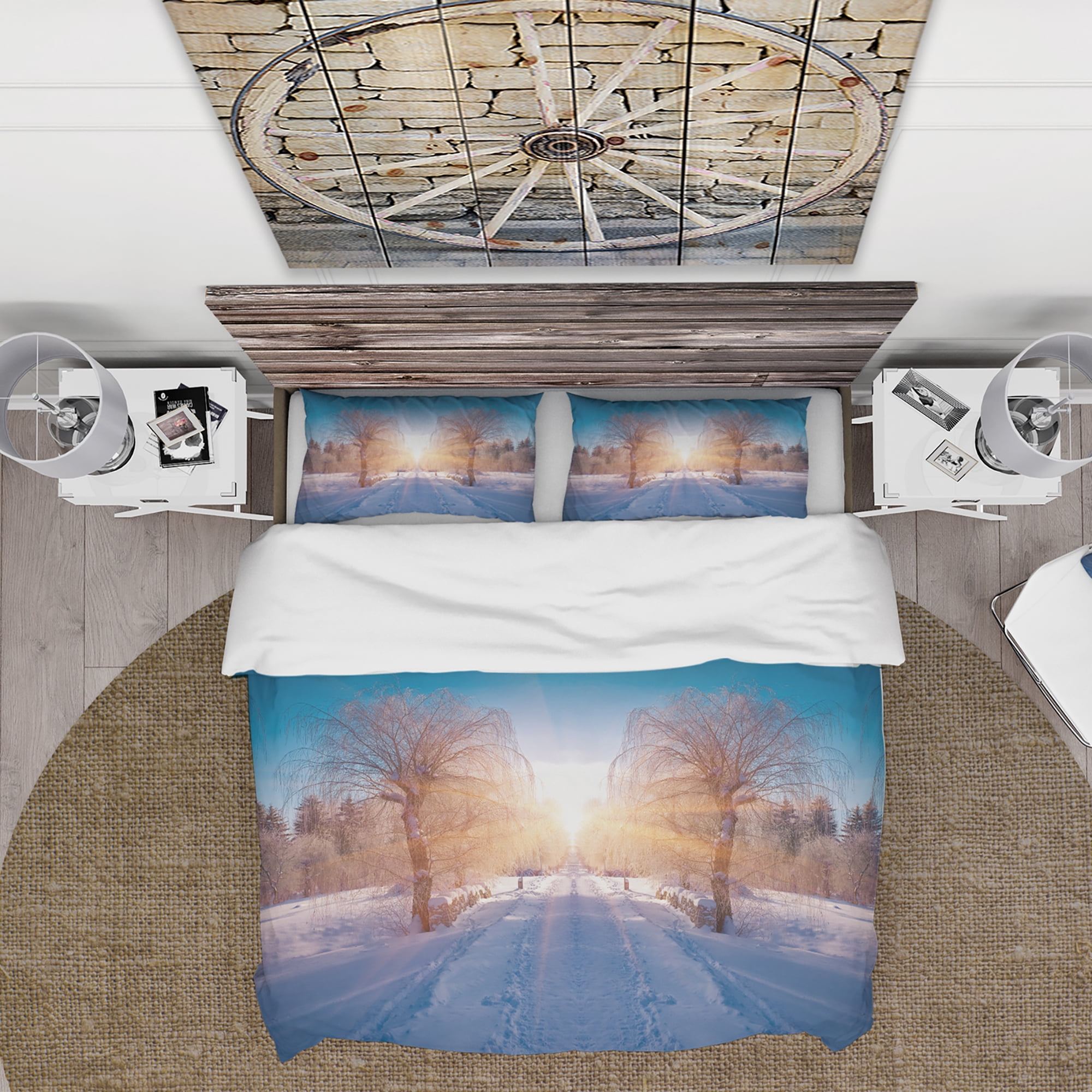 Designart 'Winter Landscape in City Park' Landscape Duvet Cover Set