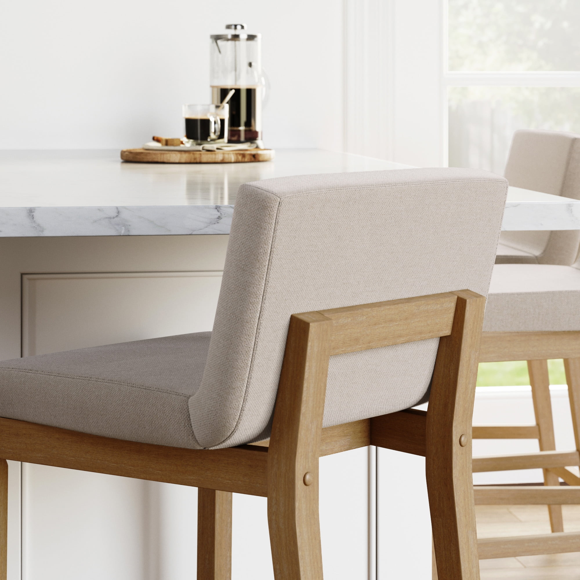 Nathan James Gracie Counter Height Upholstered Bar Stool, Natural Flax/Light Brown