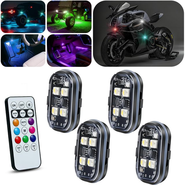 Luces estroboscópicas LED inalámbricas GSOWO, 4 piezas, 8 colores, USB-C
