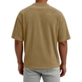 thumbnail image 4 of Domuza Corduroy Henley Shirts for Men Casual Short Sleeve Button Solid Top 2026 Summer Fashion Soft Comfy Loose Fit T Shirts Khaki M, 4 of 4