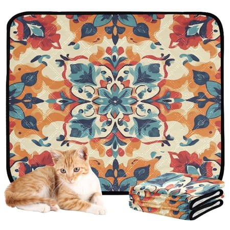 Qxltty Bohemian Motifs Cat litter Pads Pet Set of 3 Diaper Mats Center Anti-leakage Layer Absorbent Soft and Comfortable