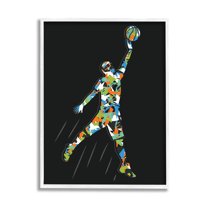 Stupell Industries Patterned Basketball Player Ball Graphic Art White Framed Art Print Wall Art, Design by Arrolynn Weiderhold