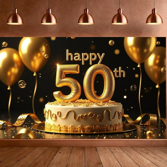 5.9x3.6FT Black Gold 50th Birthday Decorations Banner for Women Men Black Gold Happy 50th Birthday Backdrop Anniversary Party Supplies Decor Photography Background