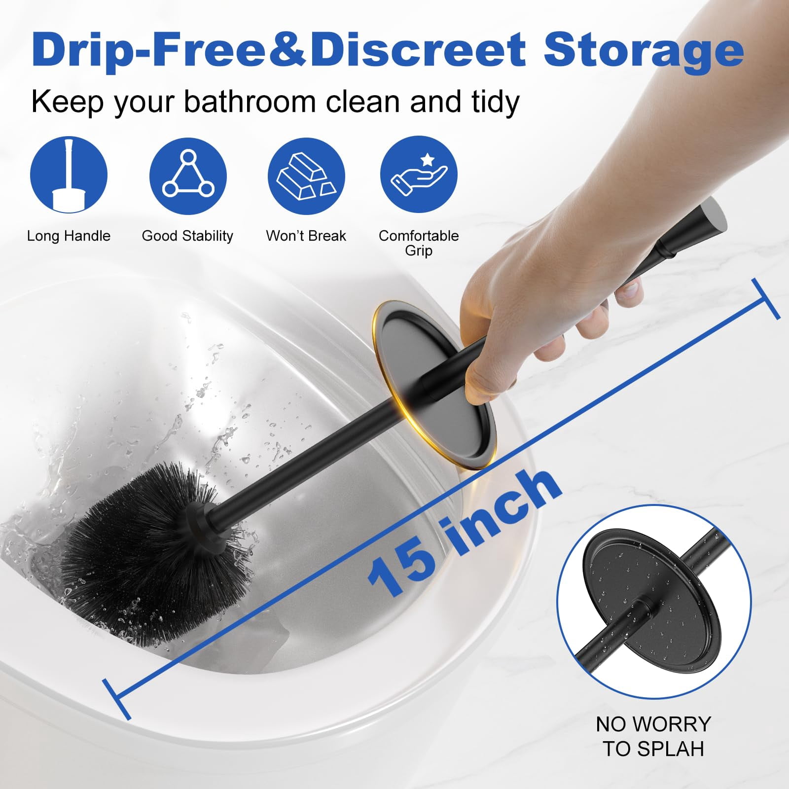 Toilet Brush and Holder Set Black 304 Stainless Steel Bathroom Cleaning