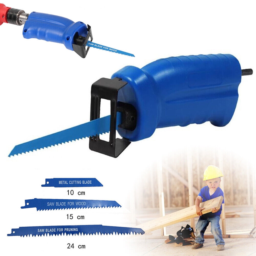 Reciprocating Saw Drill Tool Attachment for Wood and Metal Cutting W/ 3 Blades